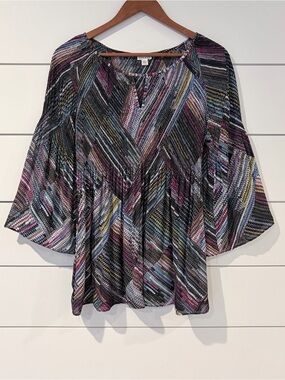Spense Boho Hippie Festival Flowy Tunic Top Bell Sleeve Indie Chic M